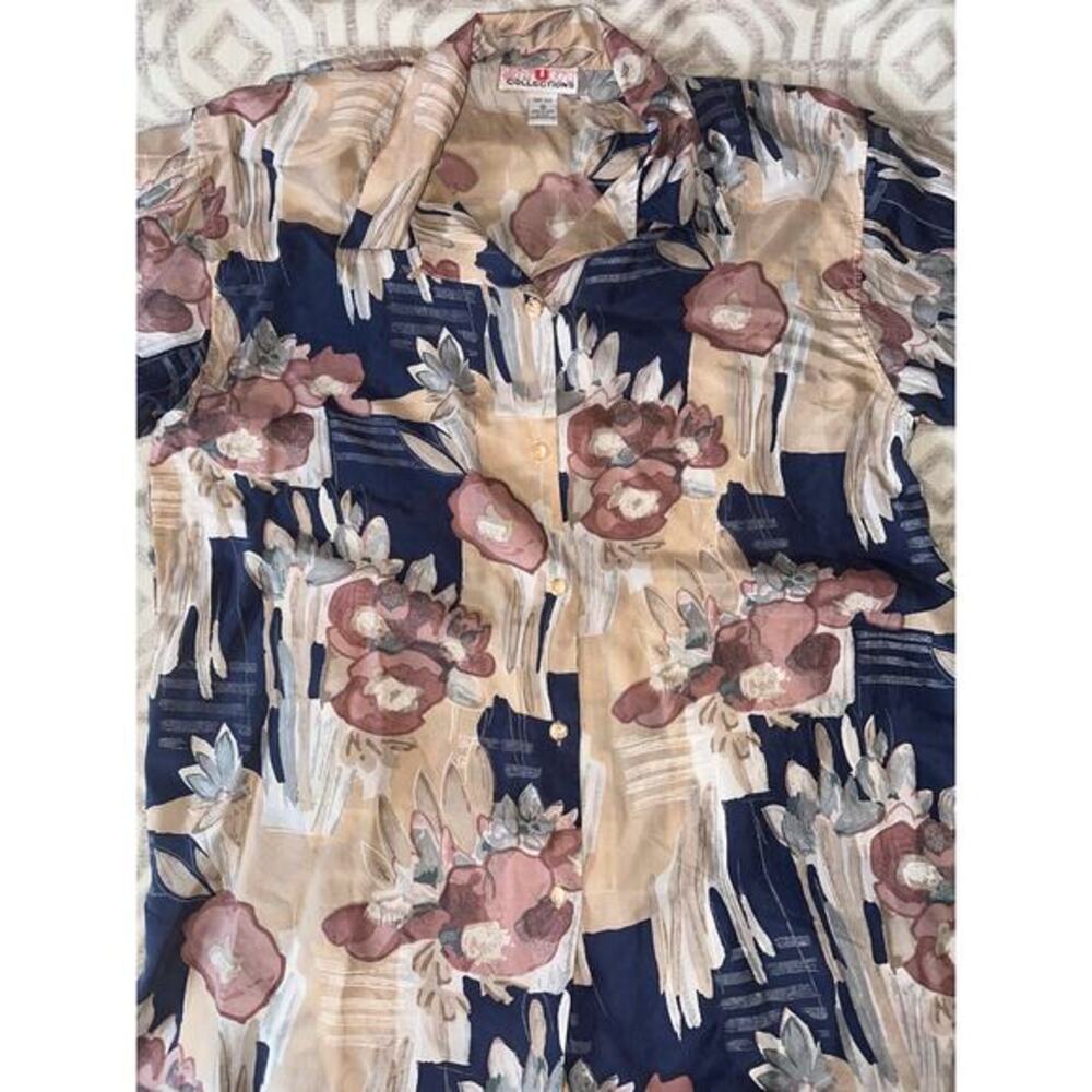 Stunt Collection Vintage 100% Silk Blouse Women’s M Floral Print Shoulder Pads - Picture 9 of 10